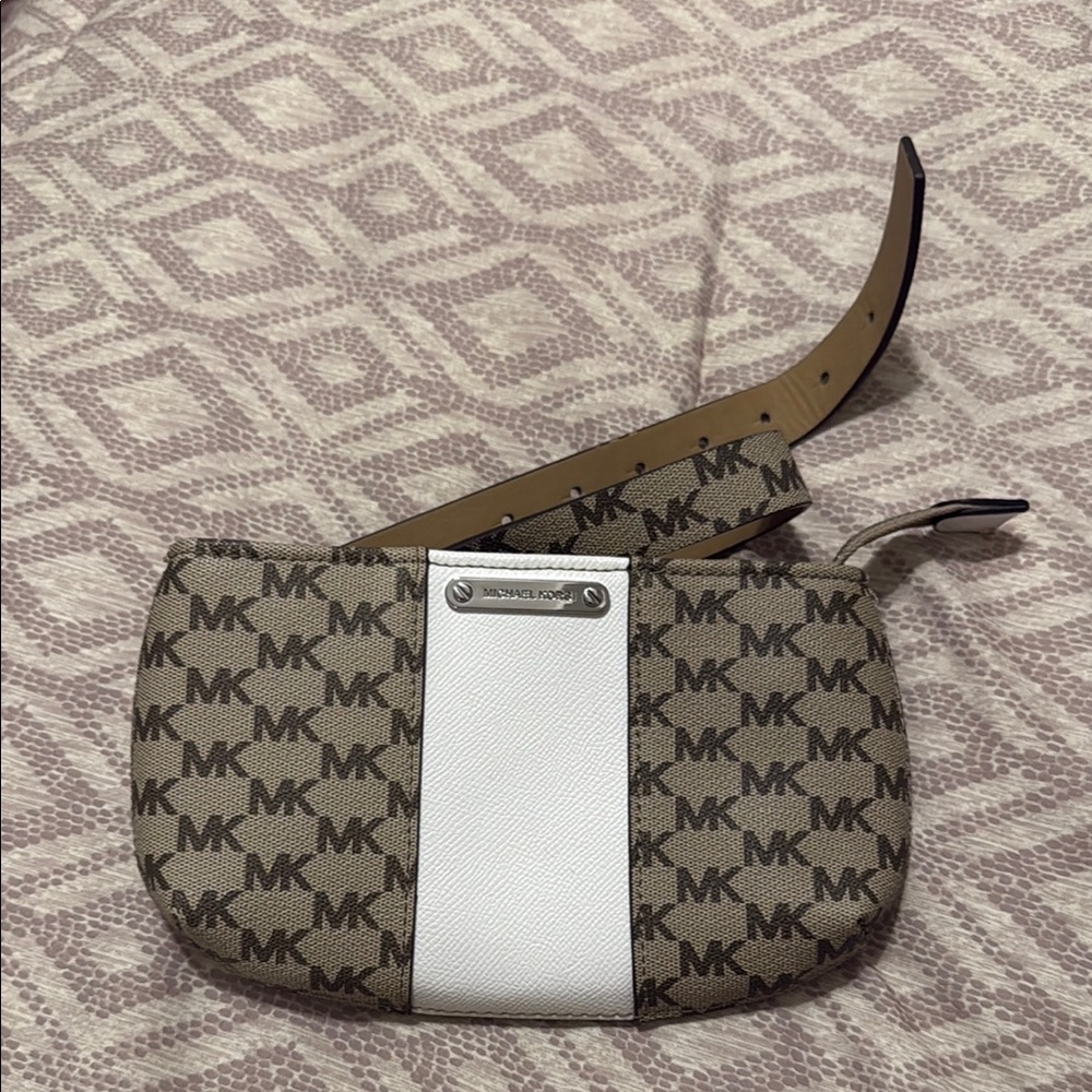 Michael Kors Tan and White Logo Belt Bag
